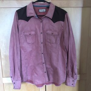 Pink Suede Wester Pearl Button Top L